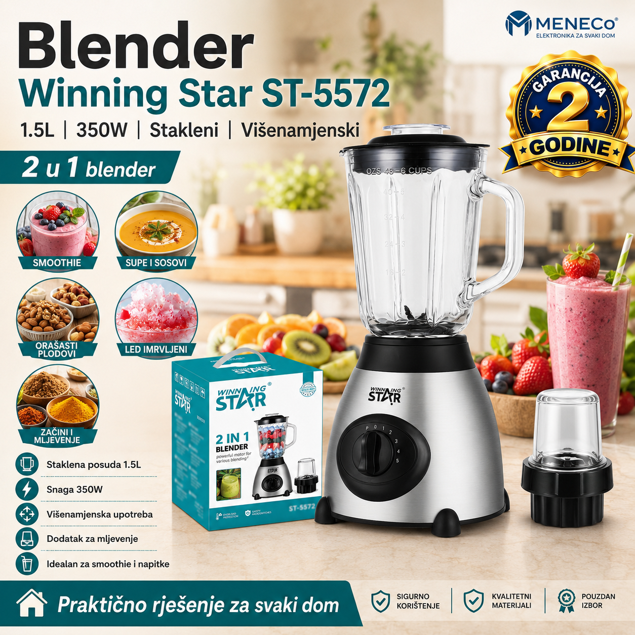 Blender ,1.5L, 350W, stakleni, višenamjenski